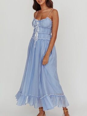 Chicwish Light Blue Ruffle Tie-Front Maxi Dress